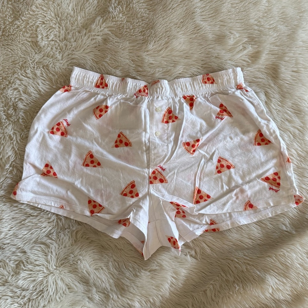 PINK Victoria's Secret White Pizza Print Cotton Sleep Shorts